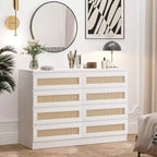 Grande commode de chambre à 8 tiroirs, commode moderne en rotin style ferme, commode étroite en bois, meuble TV multifonctionnel pour appartements et petits espaces