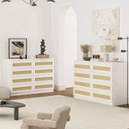 Grande commode de chambre à 8 tiroirs, commode moderne en rotin style ferme, commode étroite en bois, meuble TV multifonctionnel pour appartements et petits espaces