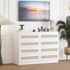 Grande commode de chambre à 8 tiroirs, commode moderne en rotin style ferme, commode étroite en bois, meuble TV multifonctionnel pour appartements et petits espaces