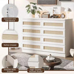 Grande commode de chambre à 8 tiroirs, commode moderne en rotin style ferme, commode étroite en bois, meuble TV multifonctionnel pour appartements et petits espaces