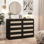 Grande commode de chambre à 8 tiroirs, commode moderne en rotin style ferme, commode étroite en bois, meuble TV multifonctionnel pour appartements et petits espaces
