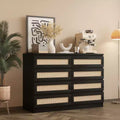 Large 8 Drawer Dresser for Bedroom, Modern Farmhouse Rattan Dresser, Slim Wood Chest of Drawers, Multifunctional TV Stand for Apartments, Small Spaces