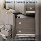 Commode à 6 tiroirs cannelés pour chambre à coucher, Grande commode large avec organisateur de rangement, Meuble TV tiroir de placard de style moderne du milieu du siècle pour salon