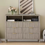 Commode à 6 tiroirs cannelés pour chambre à coucher, Grande commode large avec organisateur de rangement, Meuble TV tiroir de placard de style moderne du milieu du siècle pour salon