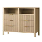 Fluted 6 Drawer Dresser for Bedroom, Tall Wide Chest of Drawers with Storage Organizer, Mid Century Modern Closet Drawer TV Stand for Living Room