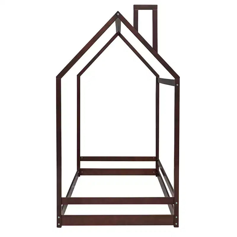 Lit plate-forme double/double, lit au sol en bois, cadre de lit en forme de maison avec toit pour chambre d'adolescents garçons filles (lattes non incluses)
