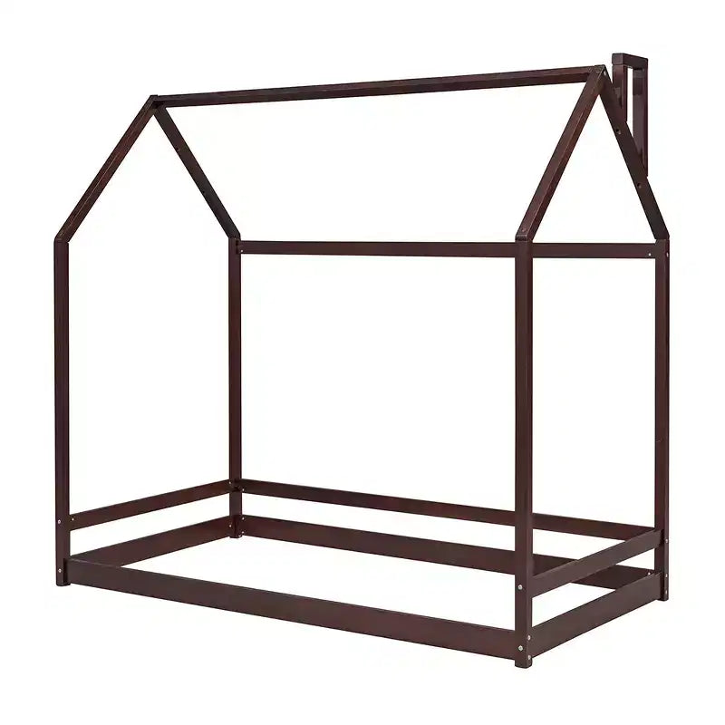 Lit plate-forme double/double, lit au sol en bois, cadre de lit en forme de maison avec toit pour chambre d'adolescents garçons filles (lattes non incluses)