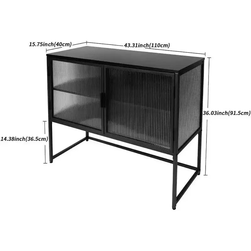 Vitrine contemporaine, Meuble de rangement autoportant à 2 niveaux avec portes vitrées et cadre en métal, Bahut de cuisine pour espaces de vie