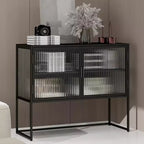 Vitrine contemporaine, Meuble de rangement autoportant à 2 niveaux avec portes vitrées et cadre en métal, Bahut de cuisine pour espaces de vie