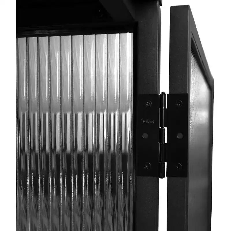 Vitrine contemporaine, Meuble de rangement autoportant à 2 niveaux avec portes vitrées et cadre en métal, Bahut de cuisine pour espaces de vie