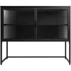 Vitrine contemporaine, Meuble de rangement autoportant à 2 niveaux avec portes vitrées et cadre en métal, Bahut de cuisine pour espaces de vie