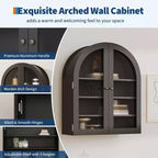 Small Arched Wall Cabinet with Glass Doors, 24 Wall-Mounted Storage Cabinet with Adjustable Shelf, for Kitchen, Bathroom, Laundry Room