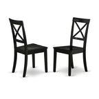 HomeStock Belmont, table rectangulaire de 42/60 po avec rallonge papillon intégrée de 18 po et quatre chaises de salle à manger avec assise en bois, noir, 5 pièces