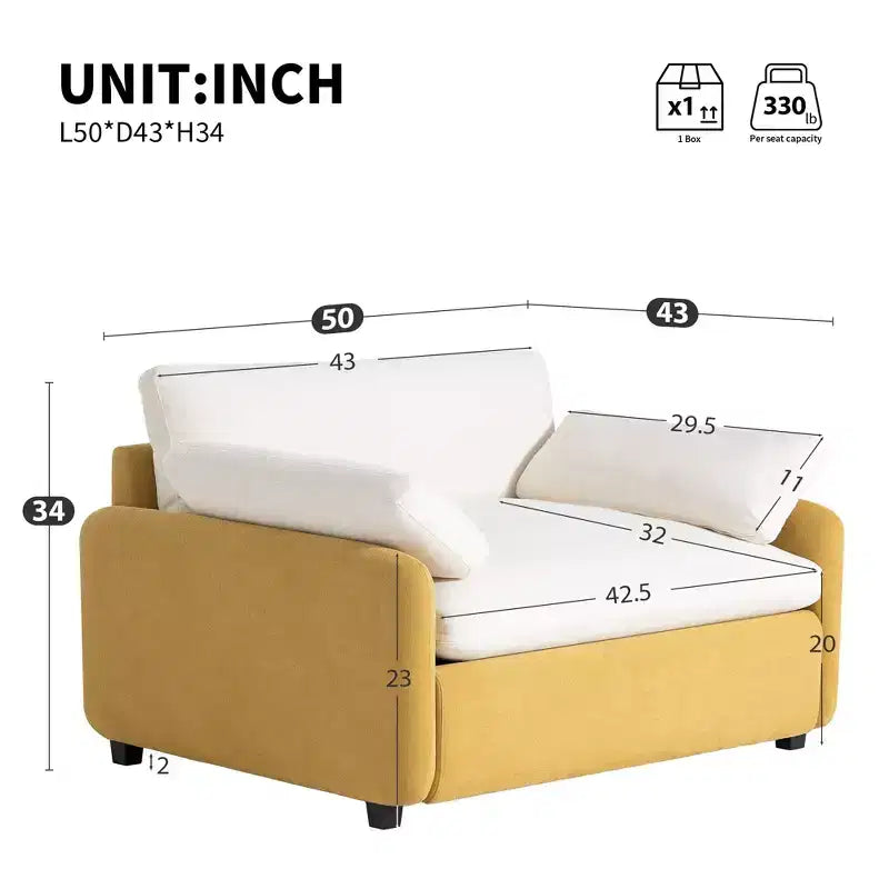 Fauteuil de canapé moderne surdimensionné en chenille avec blocs de couleur et oreillers, 50*43 pouces