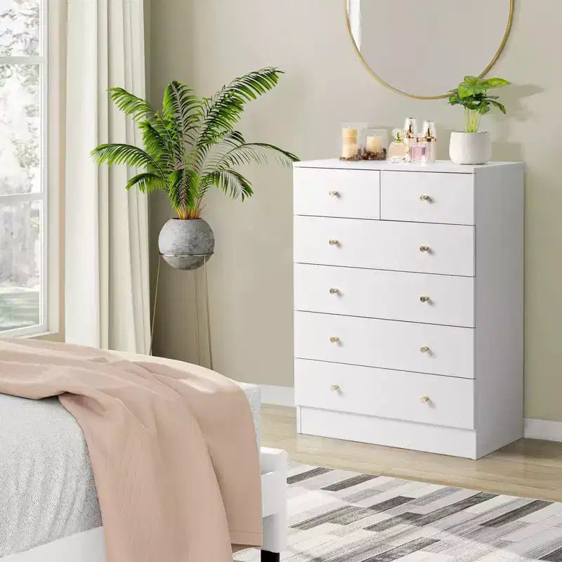 Commode Karl Home à 6 tiroirs en panneaux de particules blancs de 66 cm de large