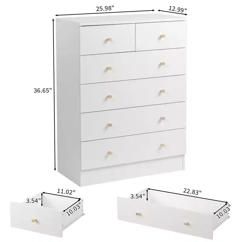 Commode Karl Home à 6 tiroirs en panneaux de particules blancs de 66 cm de large