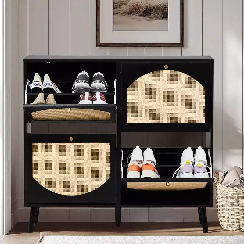 Meuble à chaussures Karl 4 tiroirs à abattant en panneau de particules noir 105 cm (41,34 po) l.