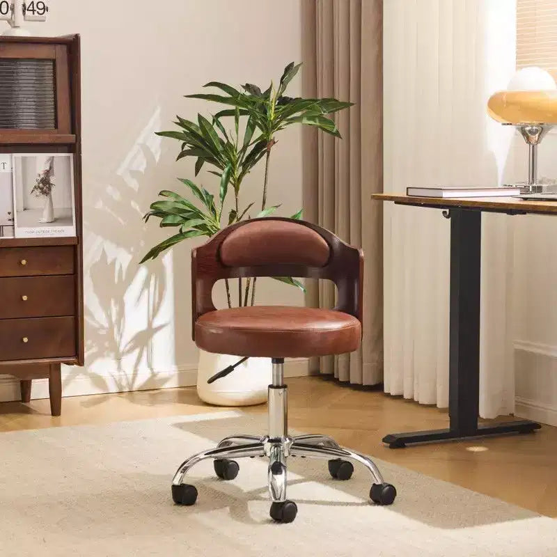 Karl Home | Chaise de bureau à dossier en bois en forme d'anneau avec patins et roulettes