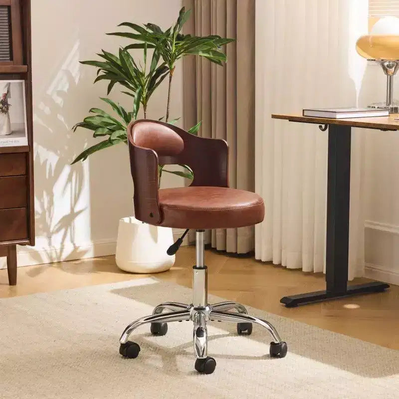 Karl Home | Chaise de bureau à dossier en bois en forme d'anneau avec patins et roulettes