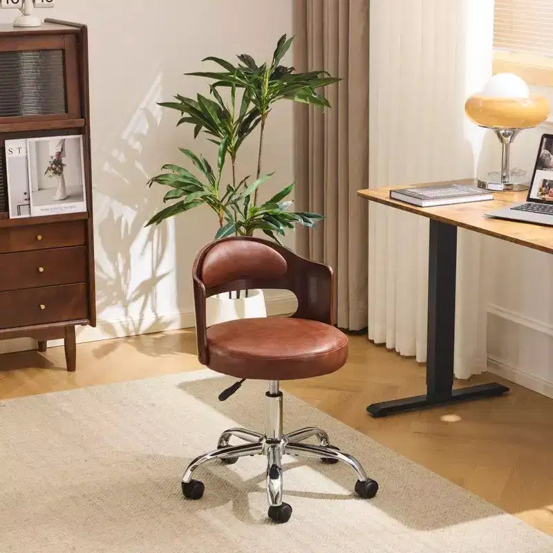 Karl Home | Chaise de bureau à dossier en bois en forme d'anneau avec patins et roulettes