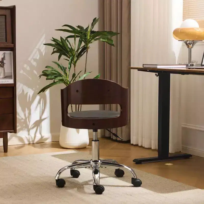 Karl Home | Chaise de bureau à dossier en bois en forme d'anneau avec patins et roulettes