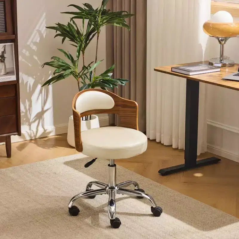 Karl Home | Chaise de bureau à dossier en bois en forme d'anneau avec patins et roulettes