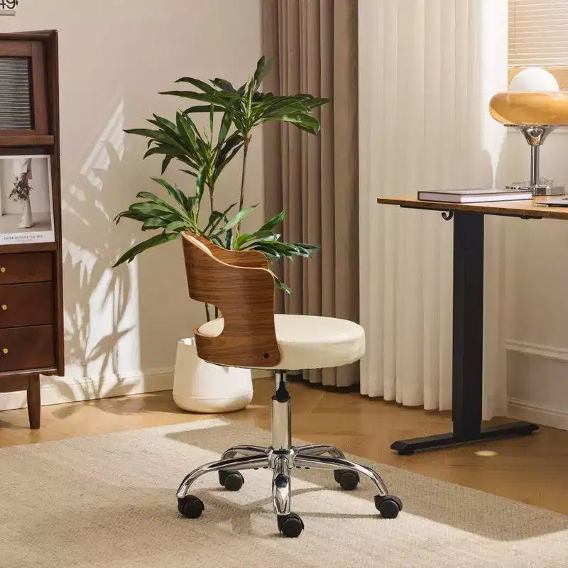 Karl Home | Chaise de bureau à dossier en bois en forme d'anneau avec patins et roulettes