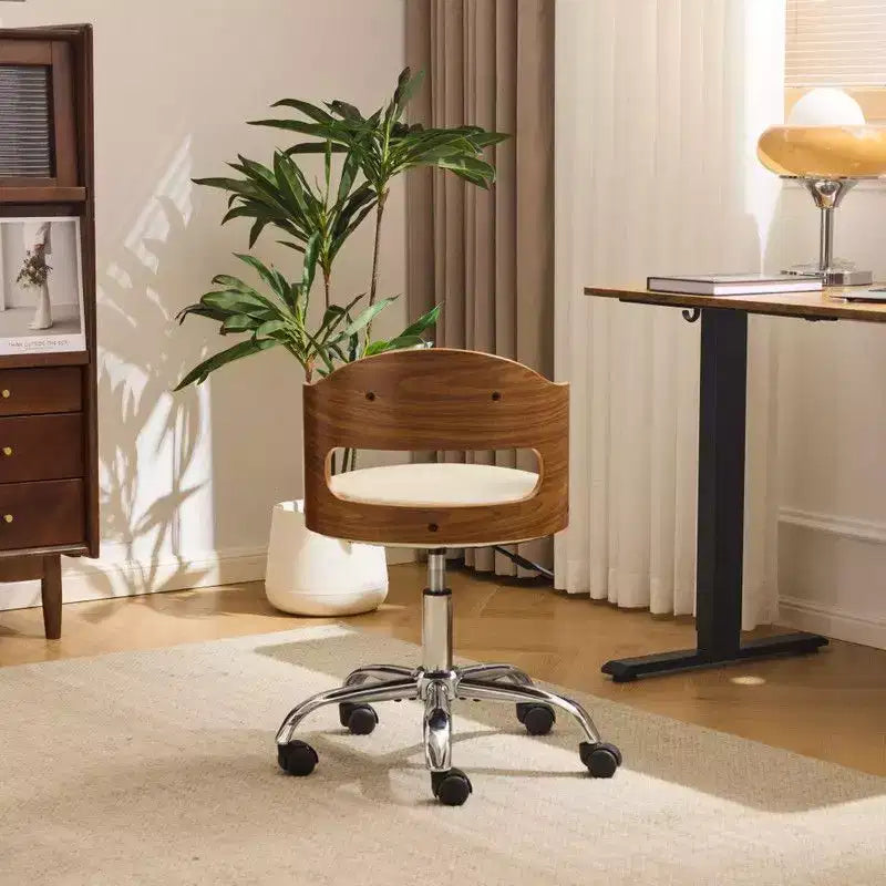 Karl Home | Chaise de bureau à dossier en bois en forme d'anneau avec patins et roulettes