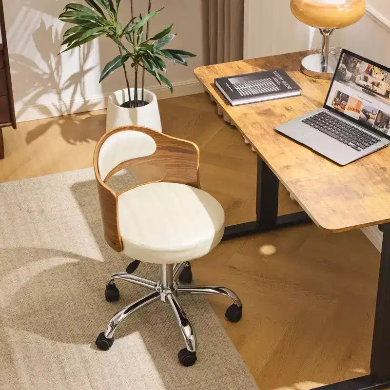 Karl Home | Chaise de bureau à dossier en bois en forme d'anneau avec patins et roulettes