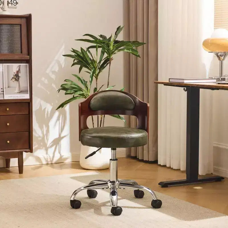 Karl Home | Chaise de bureau à dossier en bois en forme d'anneau avec patins et roulettes