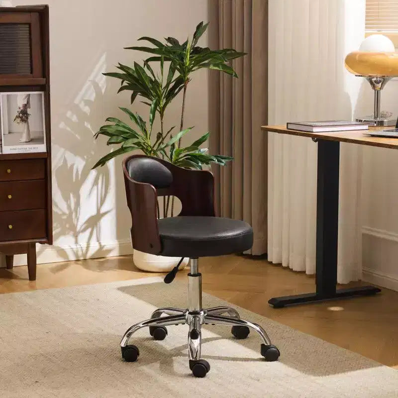 Karl Home | Chaise de bureau à dossier en bois en forme d'anneau avec patins et roulettes