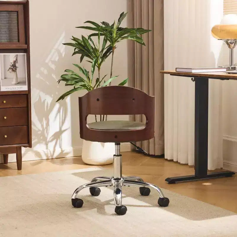 Karl Home | Chaise de bureau à dossier en bois en forme d'anneau avec patins et roulettes