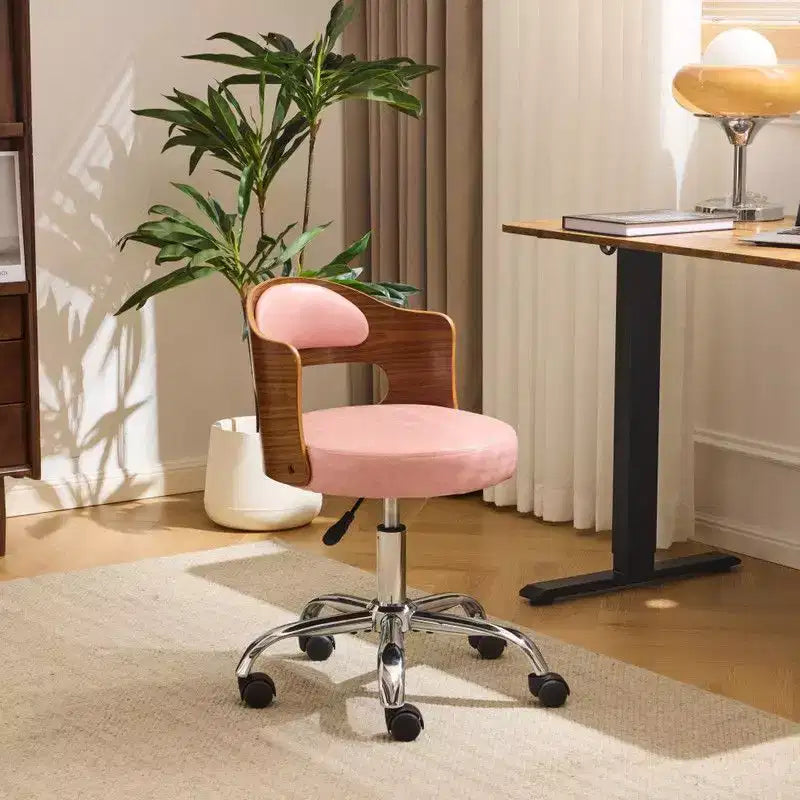 Karl Home | Chaise de bureau à dossier en bois en forme d'anneau avec patins et roulettes