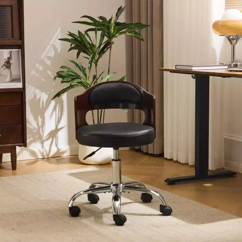 Karl Home | Chaise de bureau à dossier en bois en forme d'anneau avec patins et roulettes