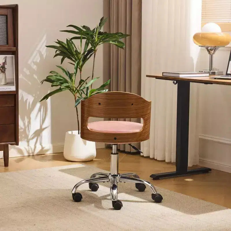 Karl Home | Chaise de bureau à dossier en bois en forme d'anneau avec patins et roulettes