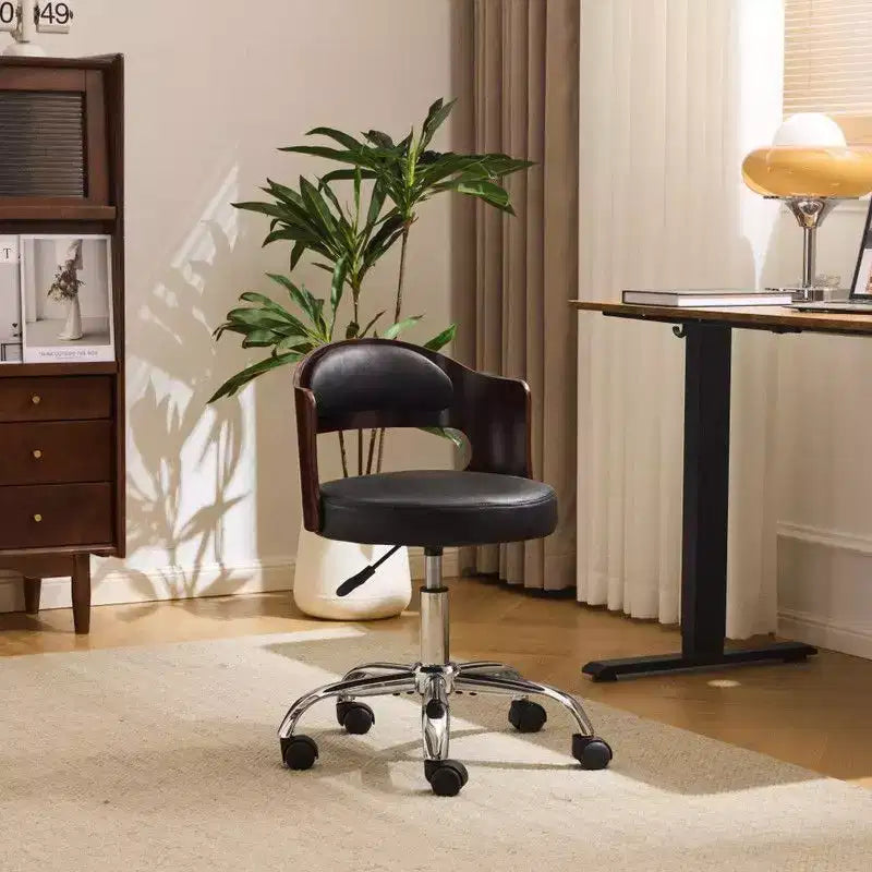 Karl Home | Chaise de bureau à dossier en bois en forme d'anneau avec patins et roulettes