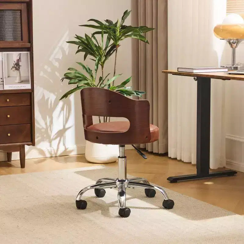 Karl Home | Chaise de bureau à dossier en bois en forme d'anneau avec patins et roulettes