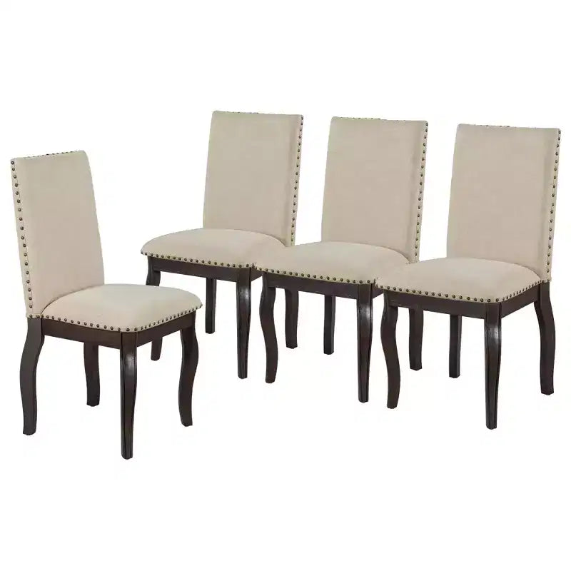 Ensemble de salle à manger 5 pièces style ferme, table à manger ronde extensible en bois et 4 chaises rembourrées