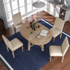 Ensemble de salle à manger 5 pièces style ferme, table à manger ronde extensible en bois et 4 chaises rembourrées
