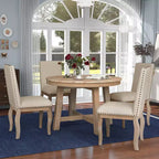 Ensemble de salle à manger 5 pièces style ferme, table à manger ronde extensible en bois et 4 chaises rembourrées