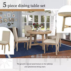 Ensemble de salle à manger 5 pièces style ferme, table à manger ronde extensible en bois et 4 chaises rembourrées