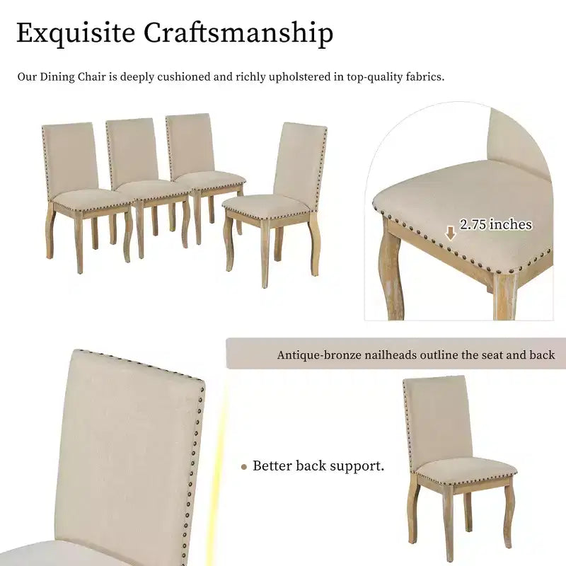Ensemble de salle à manger 5 pièces style ferme, table à manger ronde extensible en bois et 4 chaises rembourrées