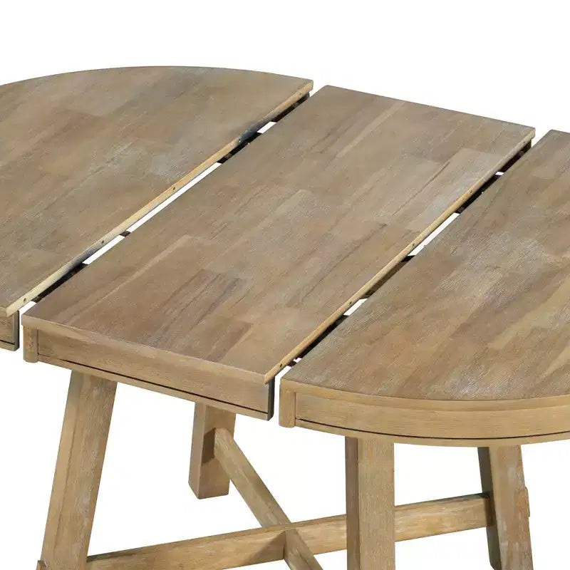 Ensemble de salle à manger 5 pièces style ferme, table à manger ronde extensible en bois et 4 chaises rembourrées