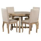 Ensemble de salle à manger 5 pièces style ferme, table à manger ronde extensible en bois et 4 chaises rembourrées