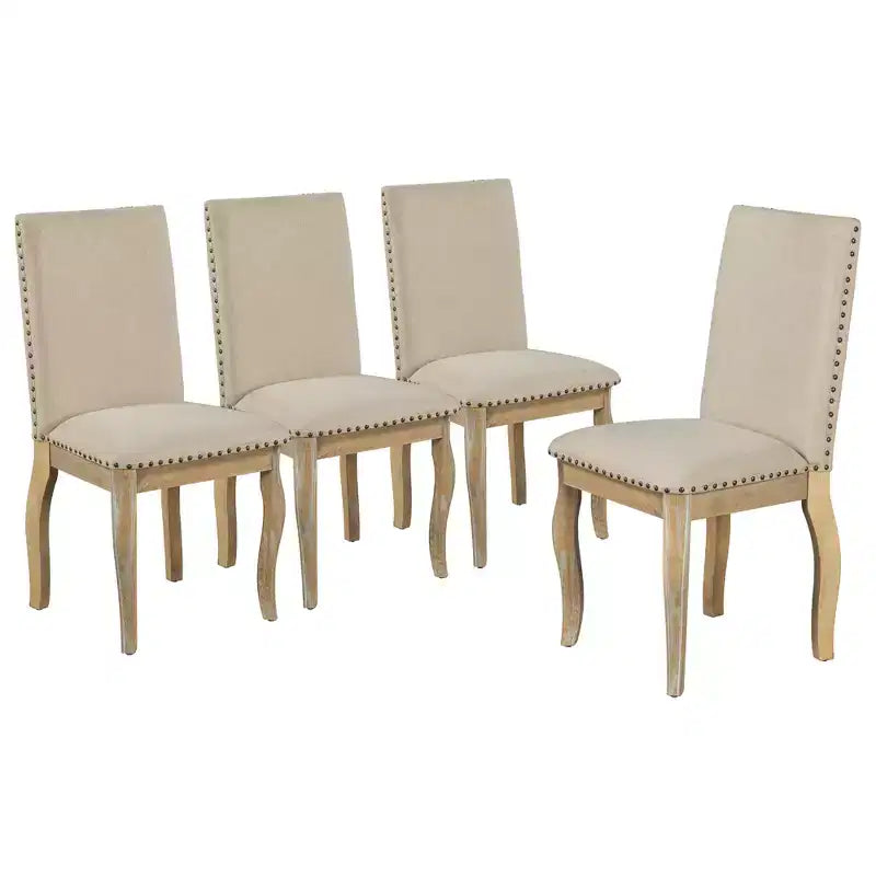 Ensemble de salle à manger 5 pièces style ferme, table à manger ronde extensible en bois et 4 chaises rembourrées
