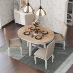 Ensemble de salle à manger 5 pièces style ferme, table à manger ronde extensible en bois et 4 chaises rembourrées