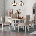 Ensemble de salle à manger 5 pièces style ferme, table à manger ronde extensible en bois et 4 chaises rembourrées