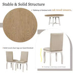 Ensemble de salle à manger 5 pièces style ferme, table à manger ronde extensible en bois et 4 chaises rembourrées
