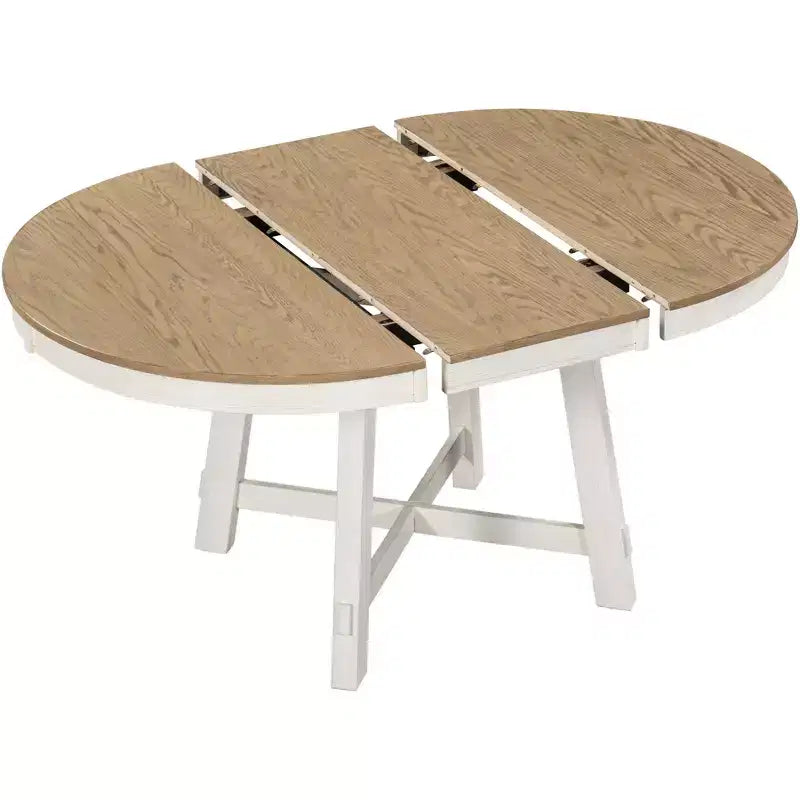 Ensemble de salle à manger 5 pièces style ferme, table à manger ronde extensible en bois et 4 chaises rembourrées