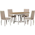 Ensemble de salle à manger 5 pièces style ferme, table à manger ronde extensible en bois et 4 chaises rembourrées